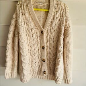 Mng Cream Cable Knit Cardigan Sweater Oversized M